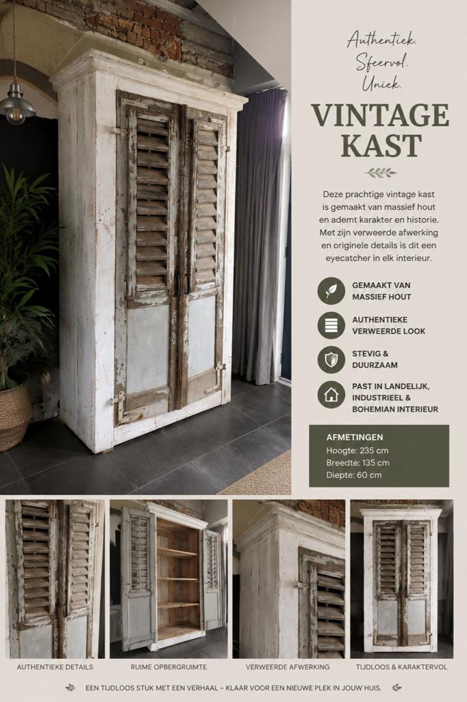 Charmanten style volle authentieke Franse louvredeuren kast, Antiek en Kunst, Antiek | Meubels | Kasten, Ophalen of Verzenden