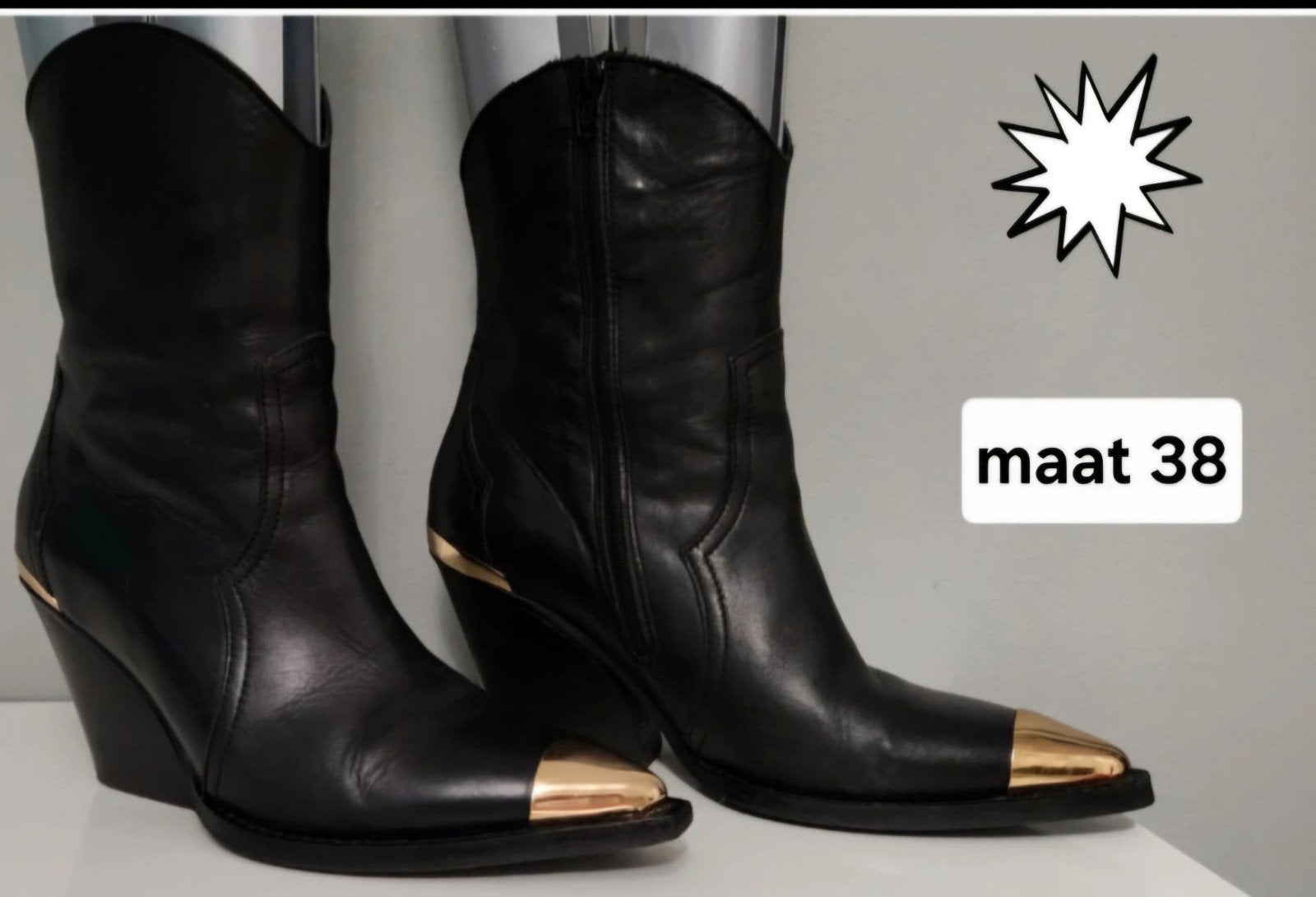 SACHA Zwarte Leren Cowboylaarzen Maat 38, Zwart, Lage of Enkellaarzen, Ophalen of Verzenden, Zo goed als nieuw