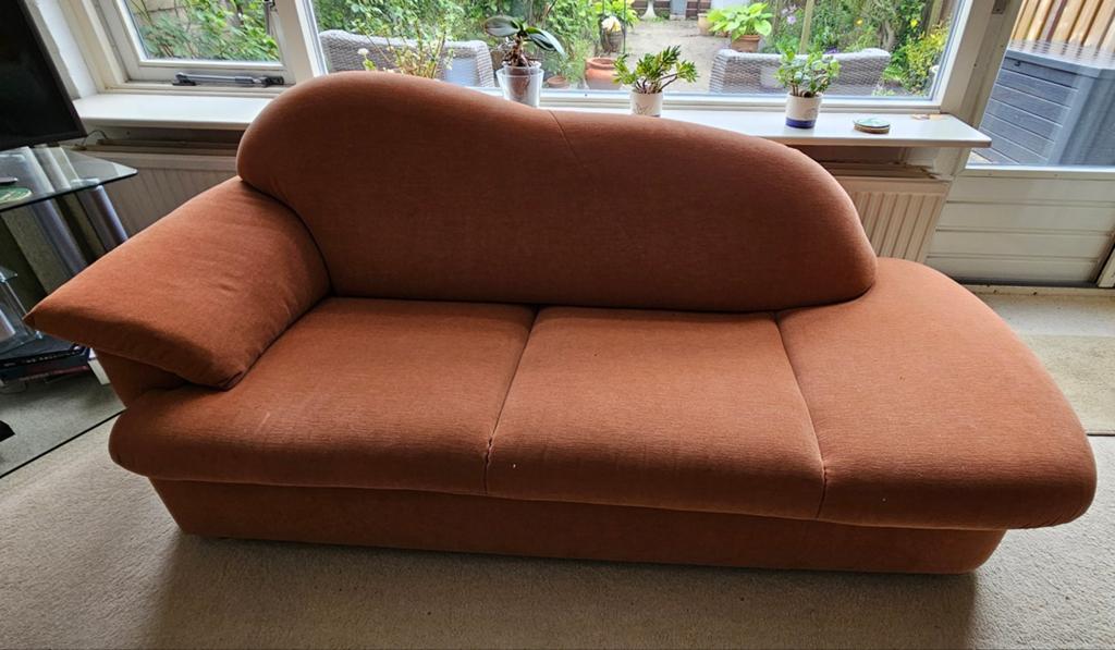 Bankstel 2+3-zits terracotta stof, Huis en Inrichting, Banken | Bankstellen, Ophalen, Gebruikt, 150 tot 200 cm, 75 tot 100 cm
