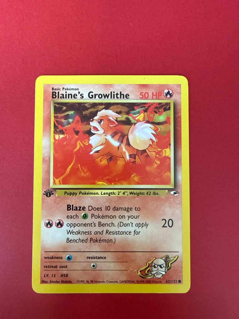 Blaine's Growlithe Gym Heroes 62/132 Pokémon Kaart, Ophalen of Verzenden, Gebruikt, Losse kaart