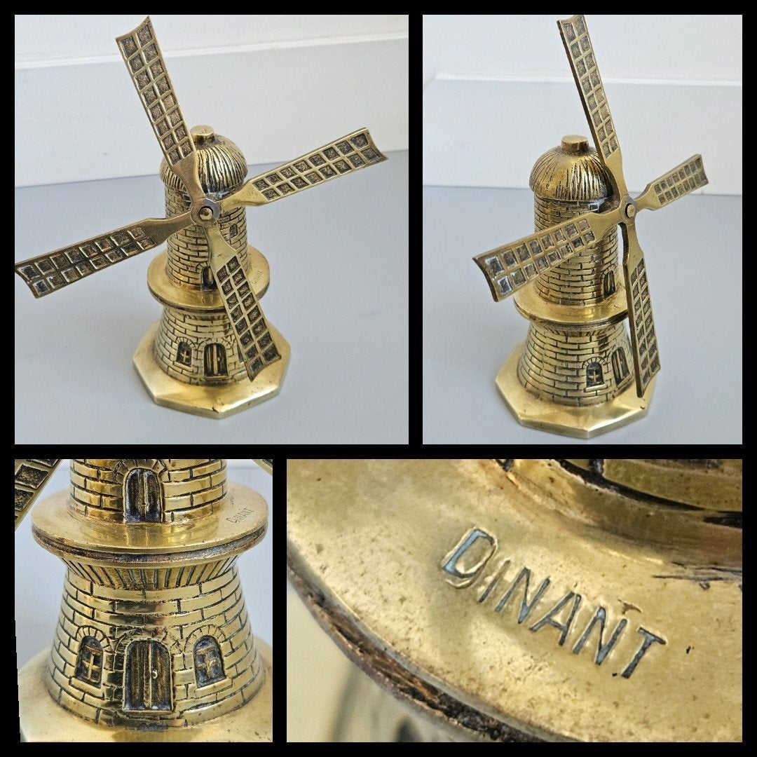 Dinant,  geel koperen miniatuur molen met draaibare wieken, Antiek en Kunst, Ophalen of Verzenden