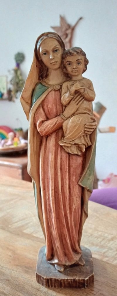 Vintage Mariabeeld Met Kind - H. Malsiner italy 25cm, Antiek en Kunst, Ophalen of Verzenden