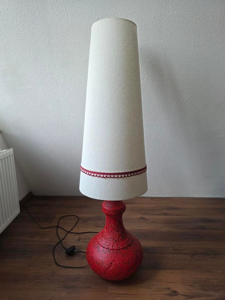 Vintage West-Germany Vloerlamp Rood Keramiek Fat Lava, Ophalen