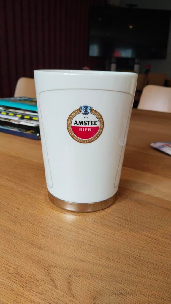 Amstel Bier keramische beker / afschuim spatel houder, Huis en Inrichting, Keuken | Servies, Ophalen, Overige materialen, Nieuw