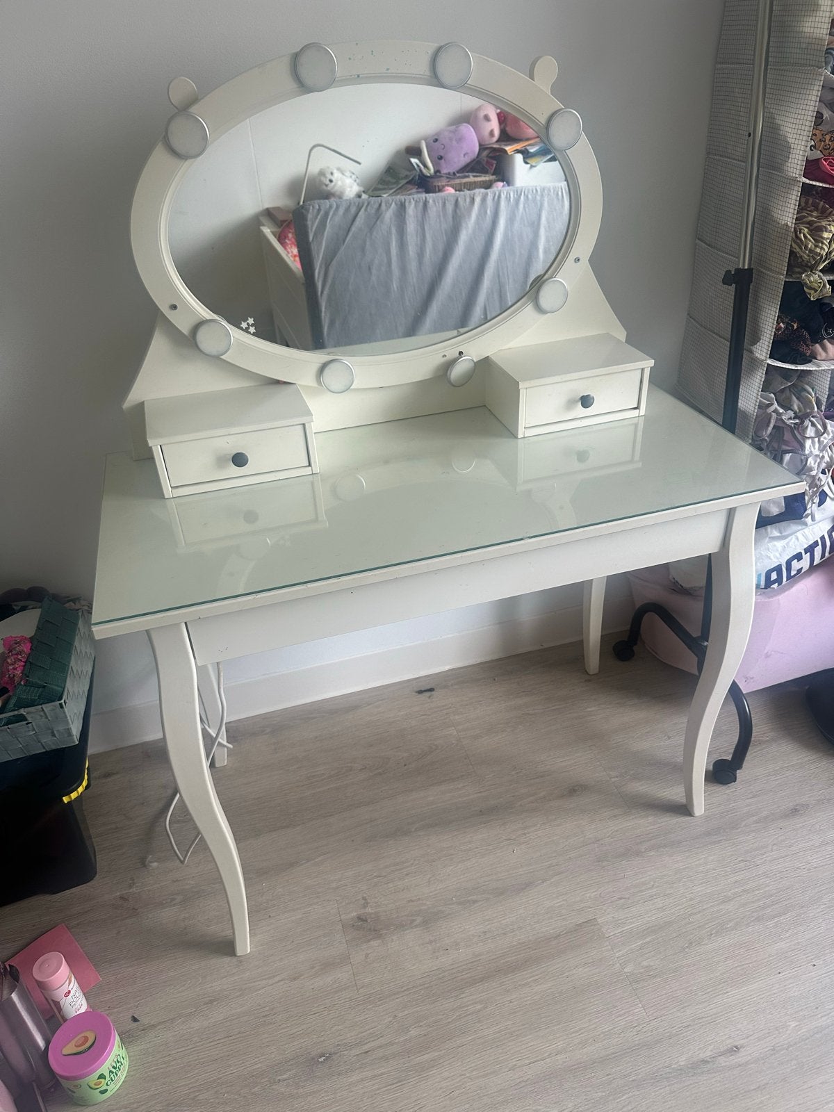 HEMNES Toilettafel met spiegel, wit, 100x50 cm, Ophalen, Gebruikt, Hout, 50 tot 100 cm