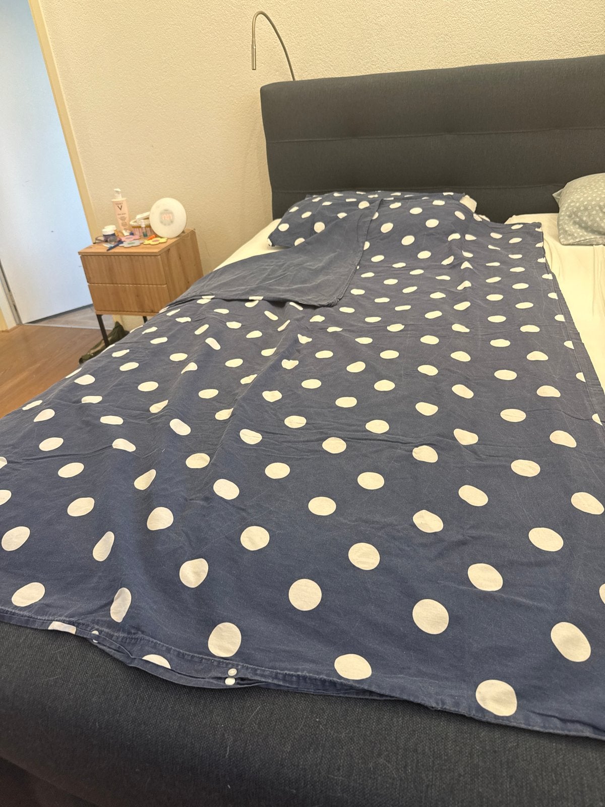 Eenpersoons dekbedovertrek met stippen pokadot, Gebruikt, Eenpersoons, Blauw, Dekbedovertrek