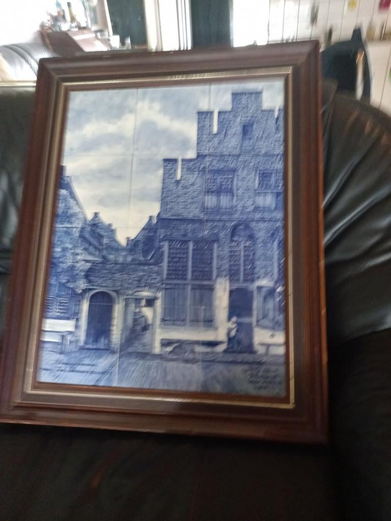 Tegel  schilderij van straatje van van meer delfts blauw, Ophalen of Verzenden