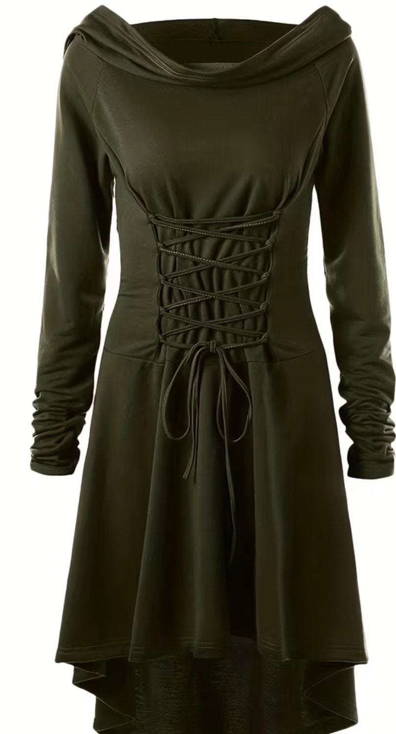 Middeleeuwse Damesjurk met Capuchon - Maat S, Kleding | Dames, Jurken, Zo goed als nieuw, Maat 36 (S), Groen, Boven de knie, Ophalen of Verzenden