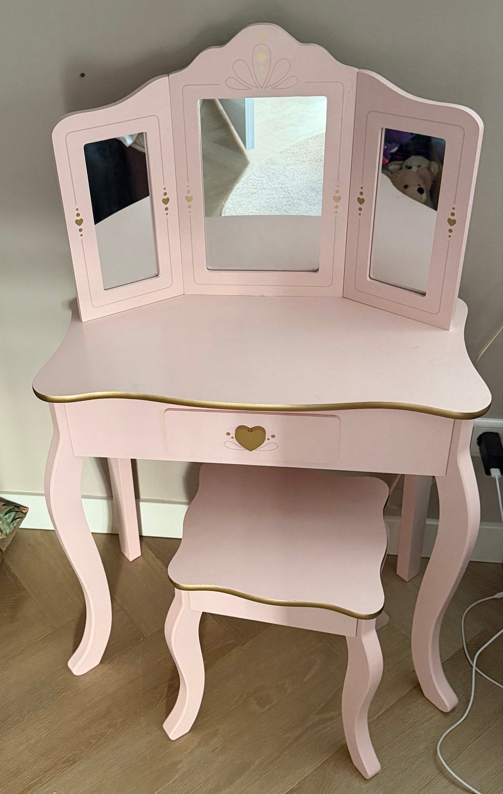 Roze kaptafel met krukje voor kinderen, Ophalen, Zo goed als nieuw, Tafel(s) en Stoel(en)