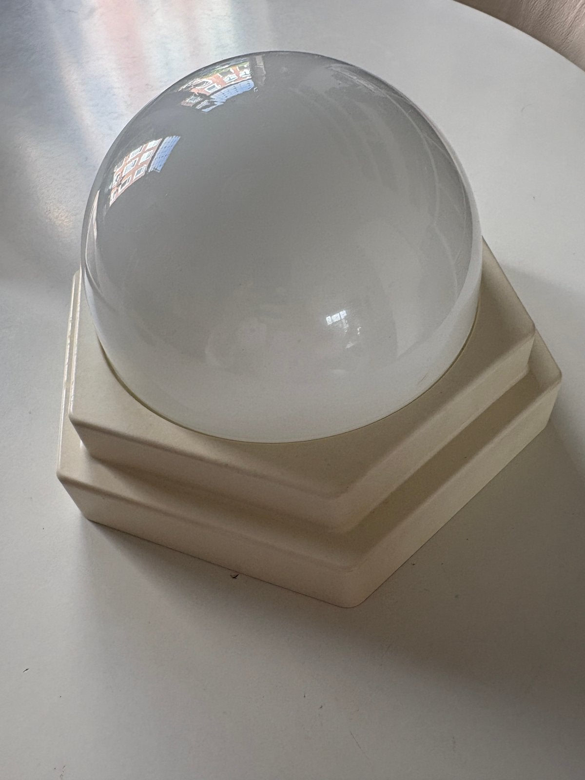 Vintage/Retro Hexagon plafondlamp, Herda, 70-80s, Gebruikt, Wit, 22 cm, Glas