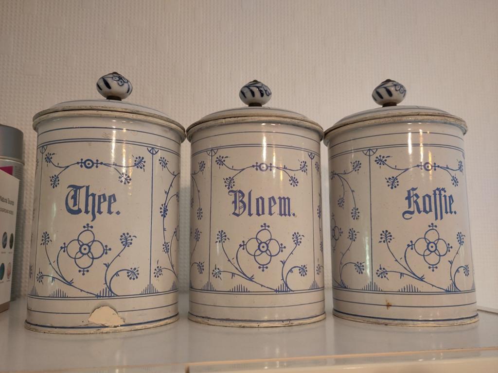 Blikken Delfts blauw thee koffie bloem, Ophalen