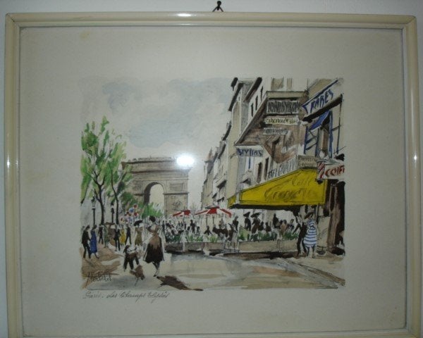 schilderij Herbelot in lijst, Ophalen, Vintage, Achter glas, Stads- / dorpsgezicht