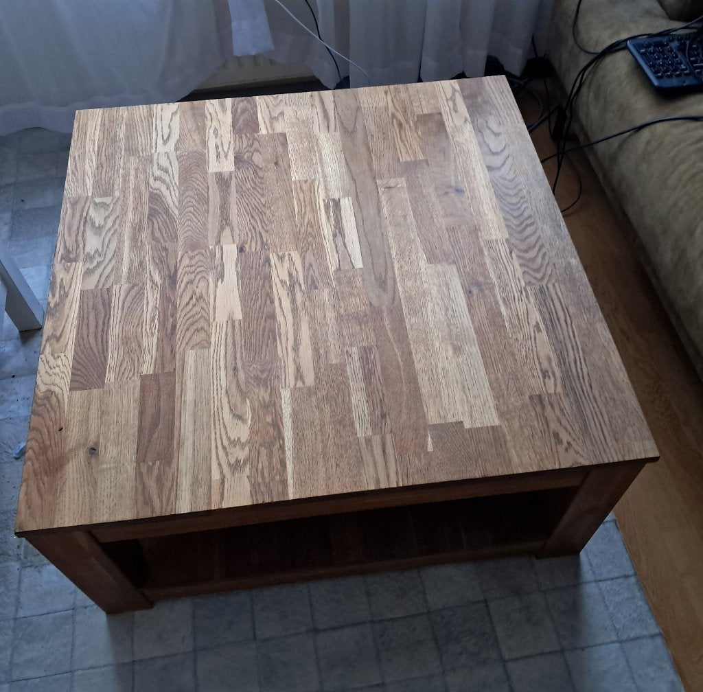 Massief eikenhouten salontafel vierkant, Ophalen, 50 tot 100 cm, 50 tot 100 cm, Zo goed als nieuw
