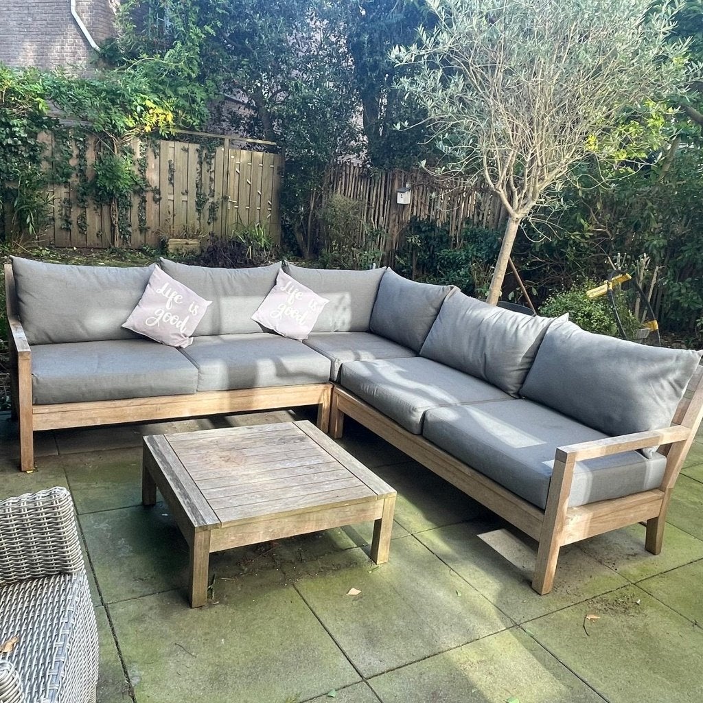 Mooie grote tuinset van Exotan inclusief kussens en hoezen, Ophalen, Gebruikt, Teakhout