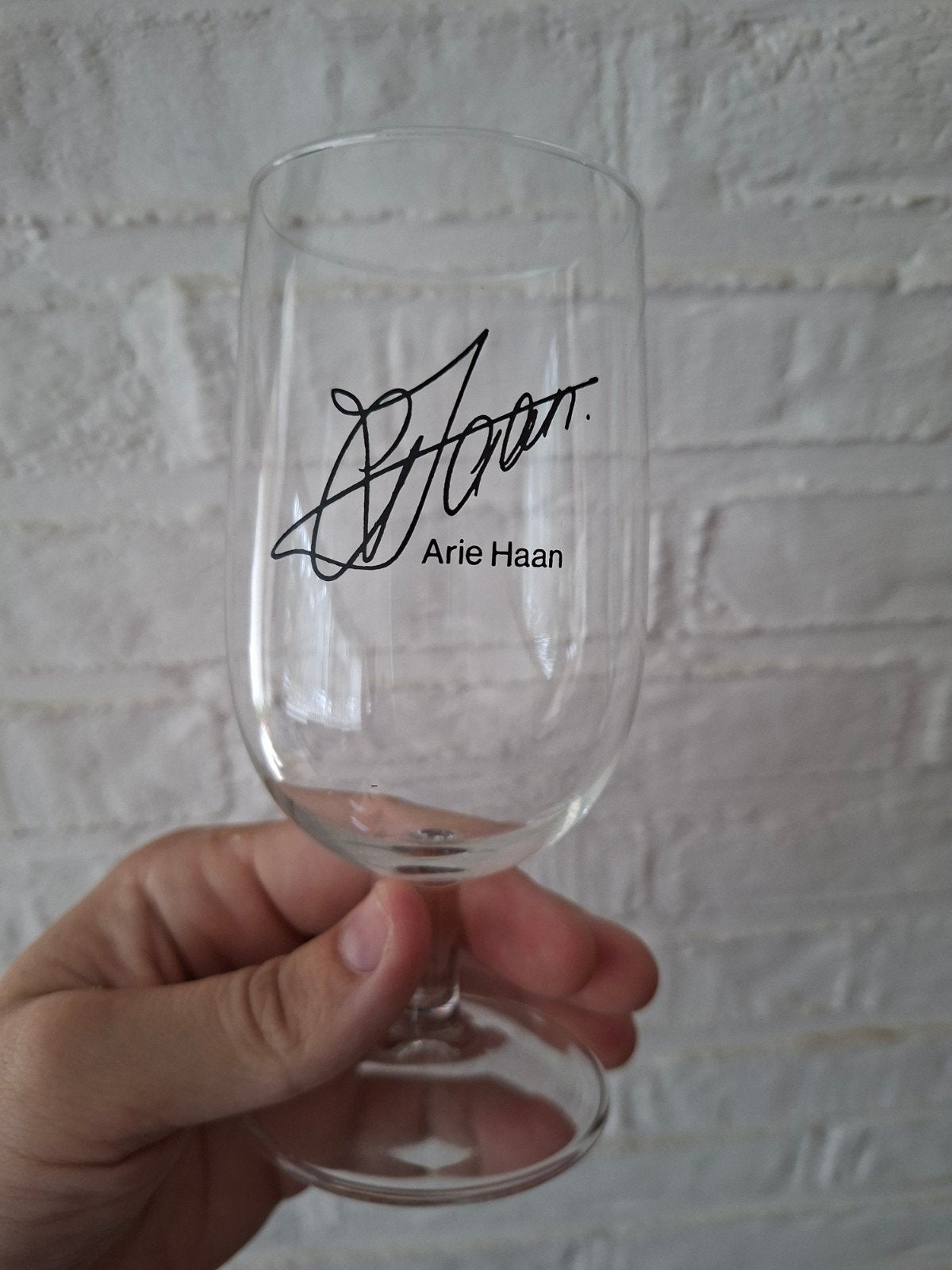 Ajax glas (Leerdam)  jaren 70' - met handtekening Arie Haan, Ophalen of Verzenden, Zo goed als nieuw, Ajax, Overige typen