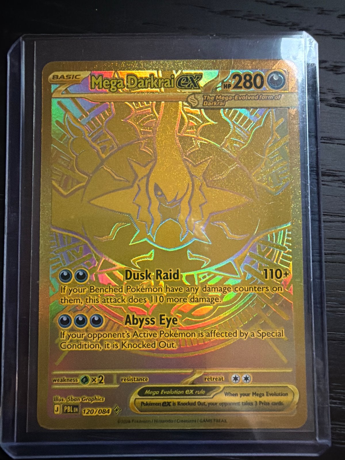 Pokémon Mega Darkrai EX 120/084 Gouden Kaart, Ophalen, Zo goed als nieuw, Losse kaart, Foil
