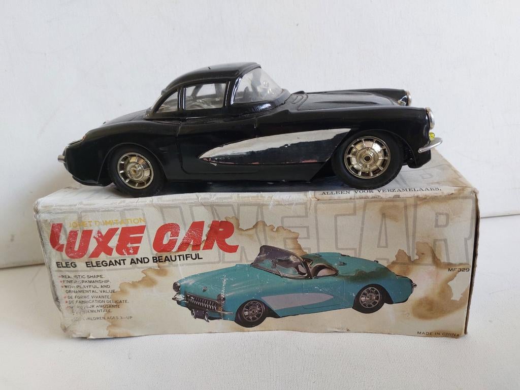 Vintage blik Car Corvette Modelauto Zwart, in originele doos, Ophalen of Verzenden, Gebruikt, Auto, Overige merken