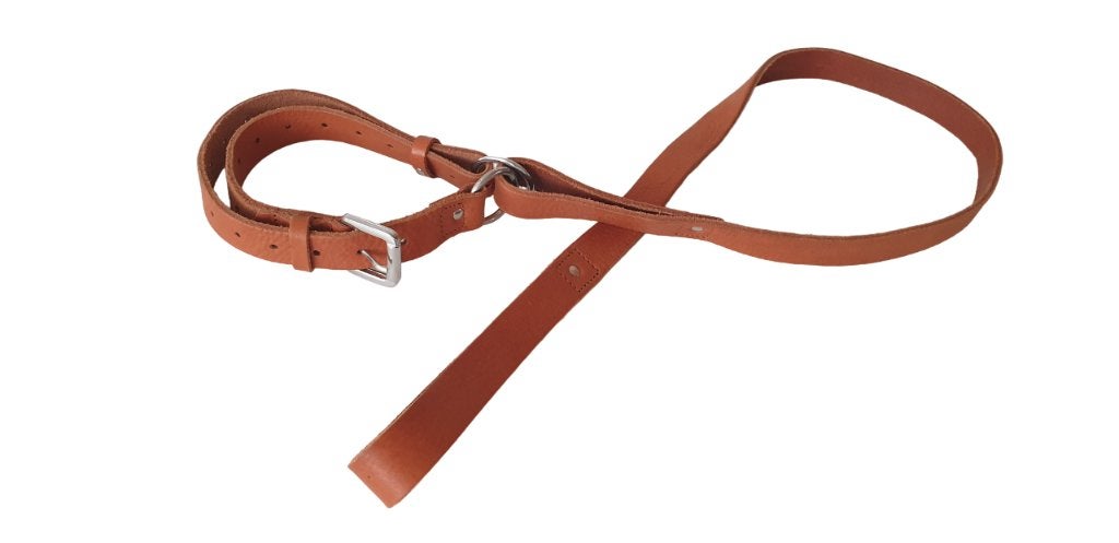 ALOKÉ Sliplijn / 2-in-1 Half-Choke Halsband + Riem Cognac L, Ophalen of Verzenden, Nieuw, Hondenriem