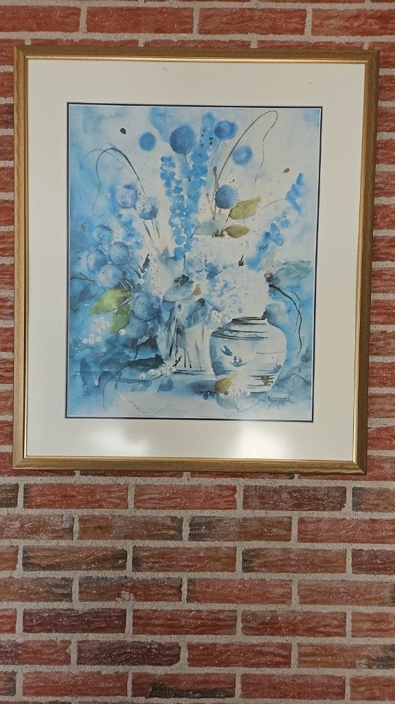 aquarel schilderij antiek van Jan Kooistra 85 bij 72 cm, Antiek en Kunst, Ophalen, Bloemen