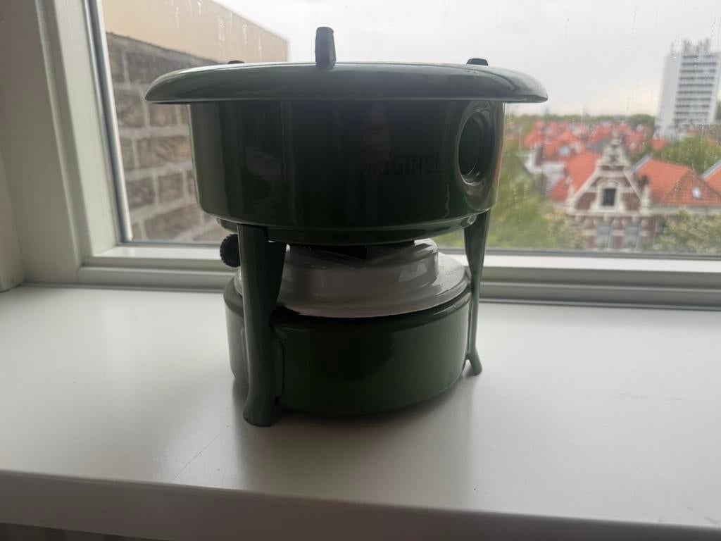 Vintage Beccon petroleumstel + antiek kolenstrijkijzer, Antiek en Kunst, Antiek | Emaille, Ophalen
