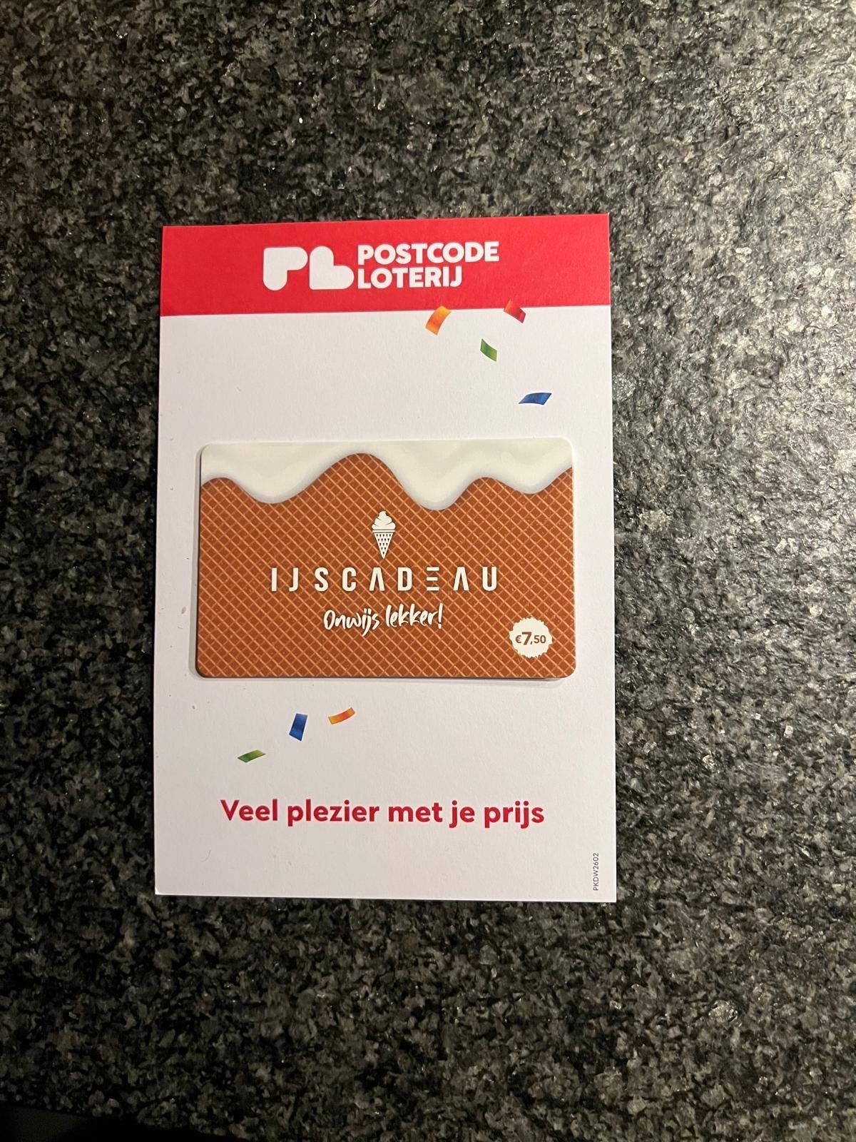 Ijscadeaubon t.w.v. €7,50, Eén persoon, Cadeaubon, Warenhuis- of Winkelbon