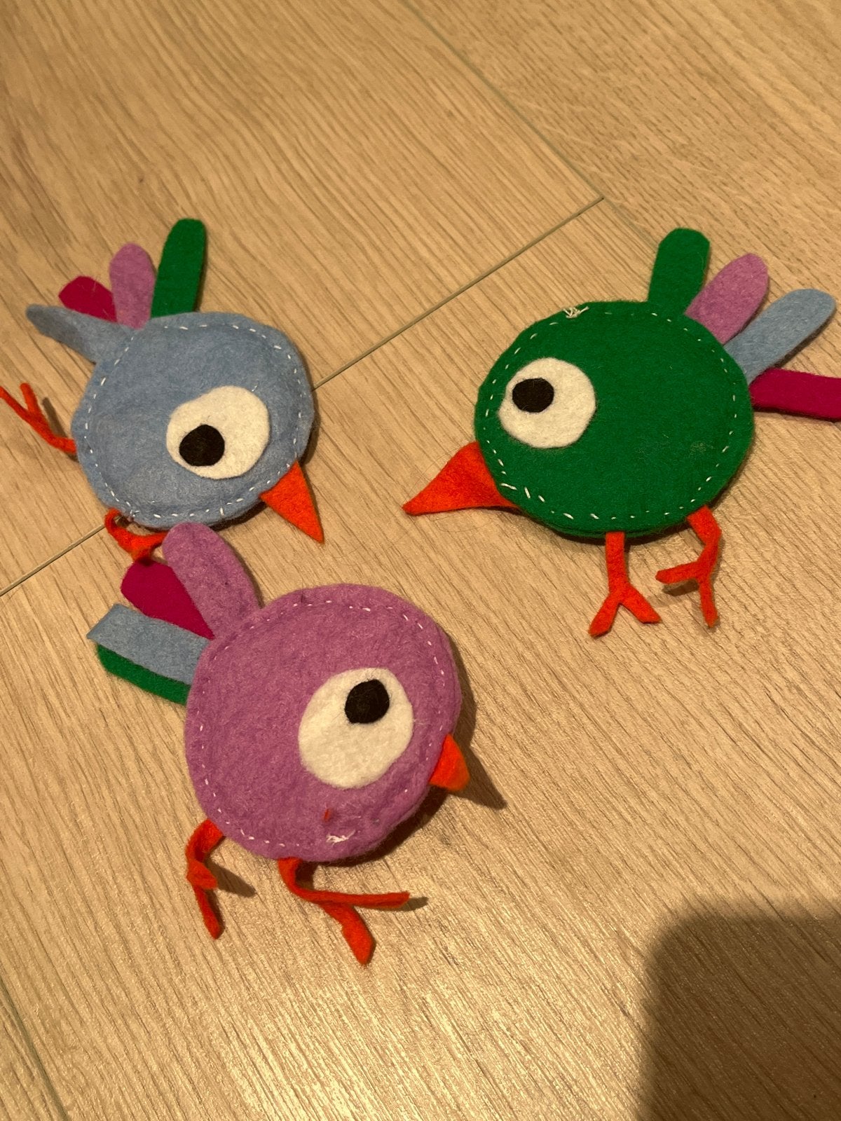 Set van 3 handgemaakte vilten vogeltjes, Ophalen of Verzenden, Zo goed als nieuw, Jongen of Meisje