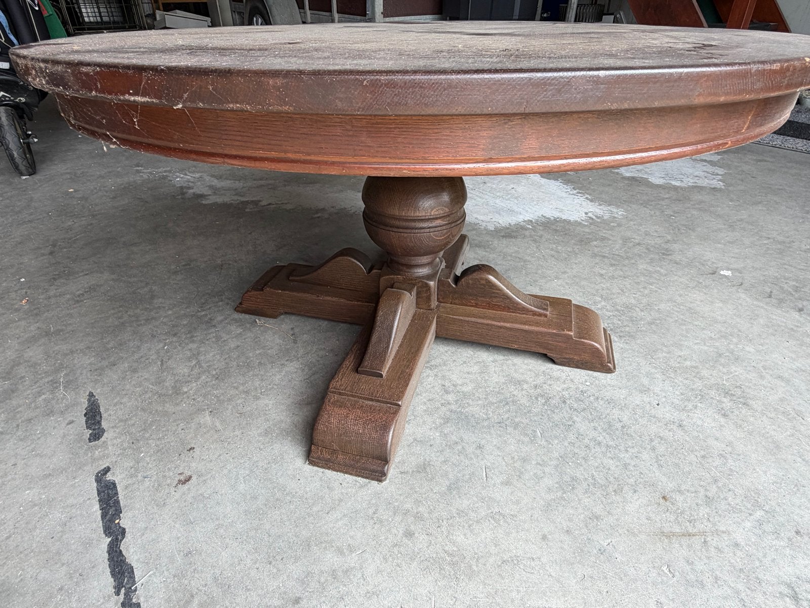 Ronde houten salontafel, Huis en Inrichting, Tafels | Salontafels, Ophalen, Gebruikt, 100 tot 150 cm, 50 tot 75 cm