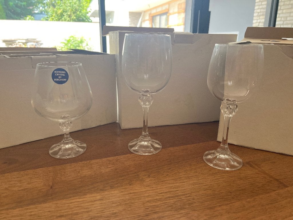 3 Sets van 6 Bohemia Crystal Berghoff glazen, Verzamelen, Ophalen, Zo goed als nieuw, Overige typen