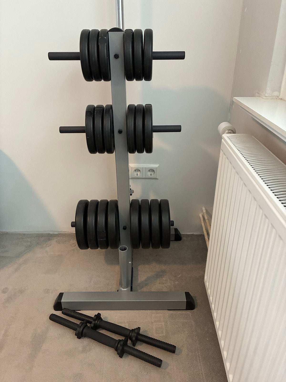 Halterset met schijven en stangen - Gyronetics E-Series, Sport en Fitness, Fitnessmaterialen, Ophalen, Gebruikt, Armen, Halterset