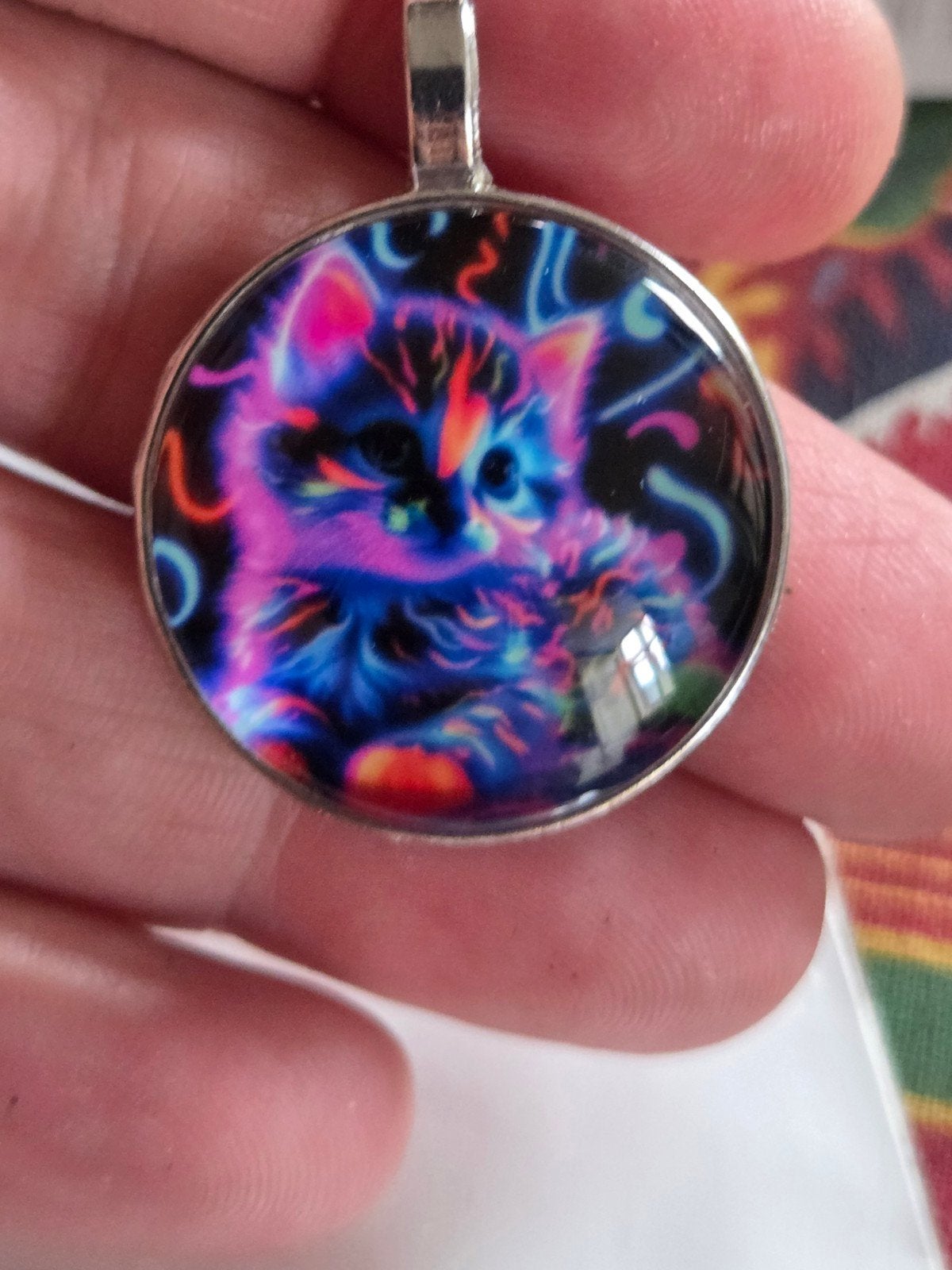 Kleurrijke Kat Hanger - Glas Cabochon Ketting, Overige kleuren, Glas of Kristal, Nieuw, Ophalen of Verzenden