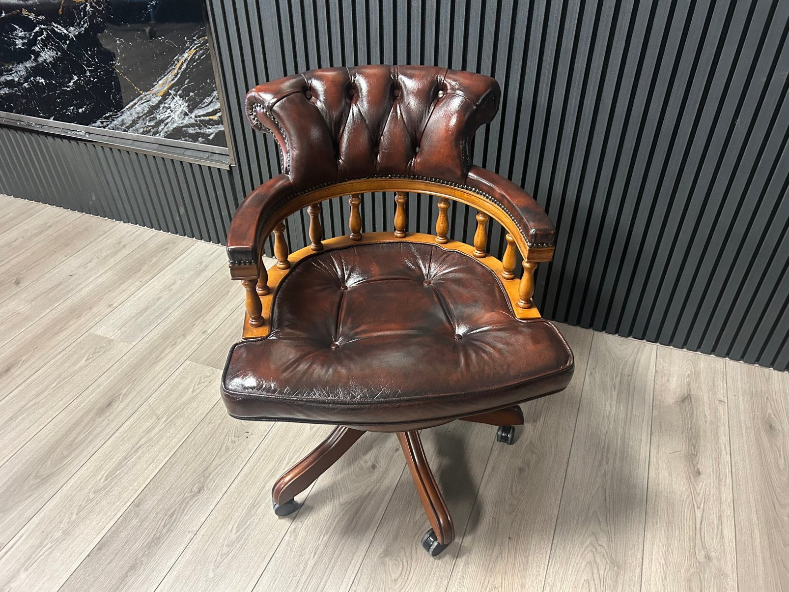 Chesterfield Lederen Bureaustoel !!, Ophalen of Verzenden, Zo goed als nieuw, Zwart