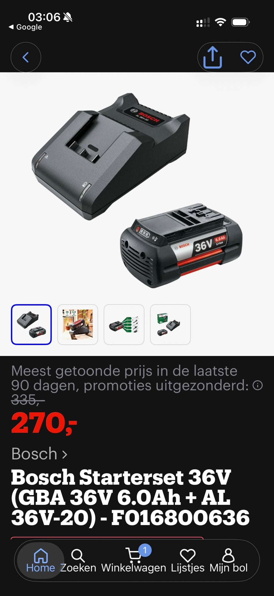 Bosch Starterset 36V (GBA 36V 6.0Ah + AL 36V-20), Ophalen, Nieuw