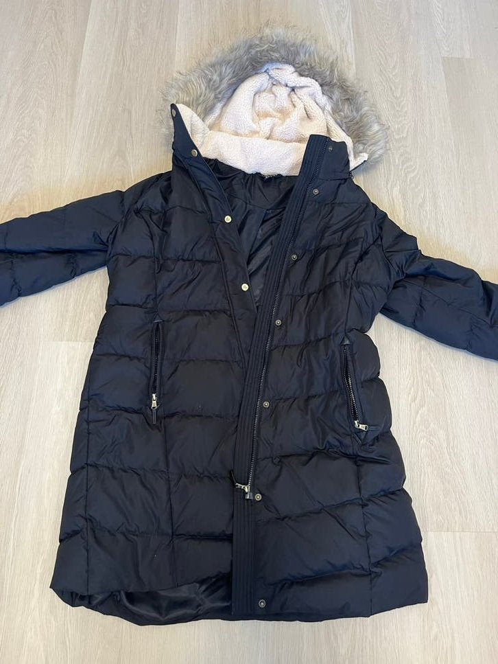 Ralph Lauren Zwarte Gewatteerde Jas met Bontkraag XL, Kleding | Dames, Jassen | Winter, Ophalen of Verzenden, Zo goed als nieuw