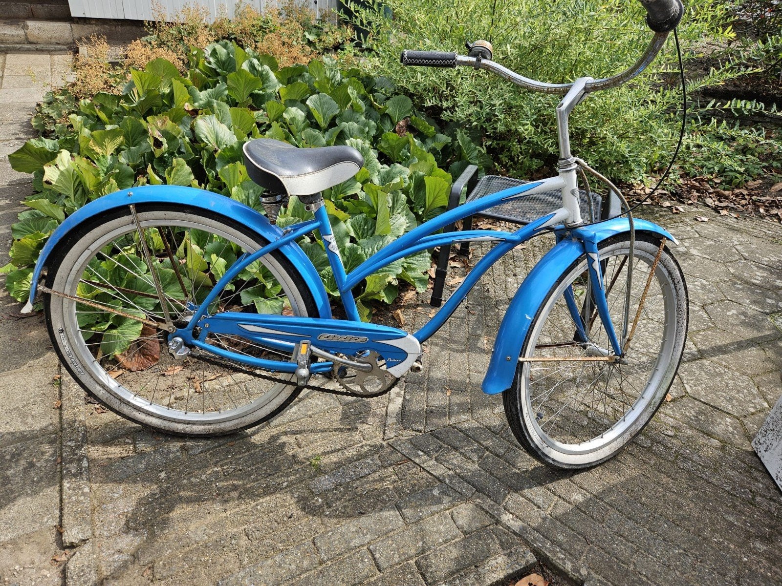 Electra Deluxe Cruiser Damesfiets - Blauw/Wit, Gebruikt, Velgrem, 50 tot 53 cm, Ophalen