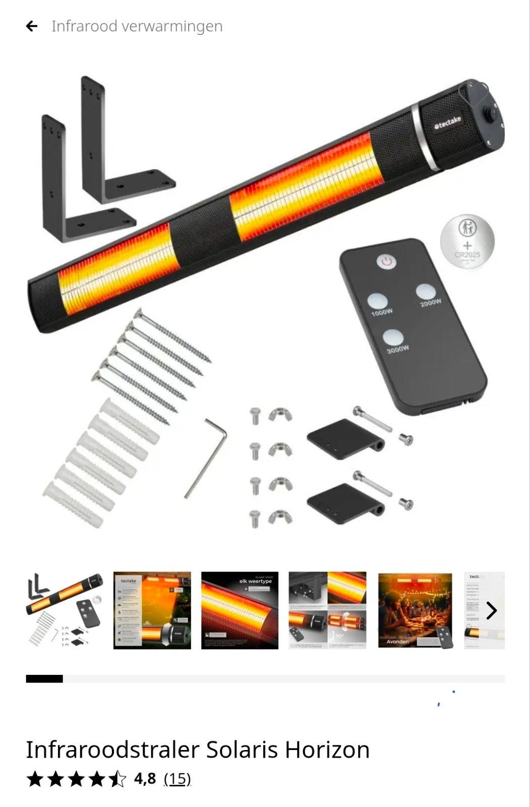 Tectake Infraroodstraler Solaris Horizon 3000W, Minder dan 30 cm, Kachel, Ophalen of Verzenden, Zo goed als nieuw