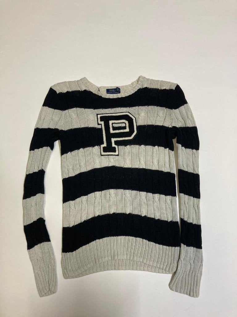 Ralph Lauren Cable Knit Crewneck Sweater - S - Black White, Wit, Ophalen of Verzenden, Zo goed als nieuw, Ralph Lauren