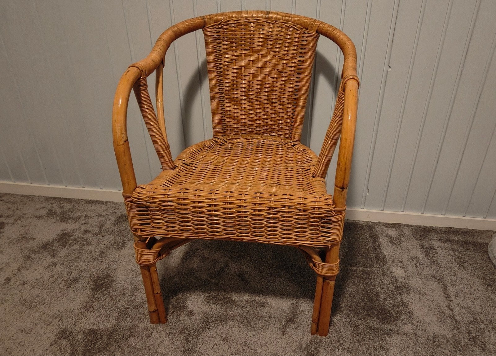 Rieten stoel, Ophalen, Gebruikt, Bruin, Vintage