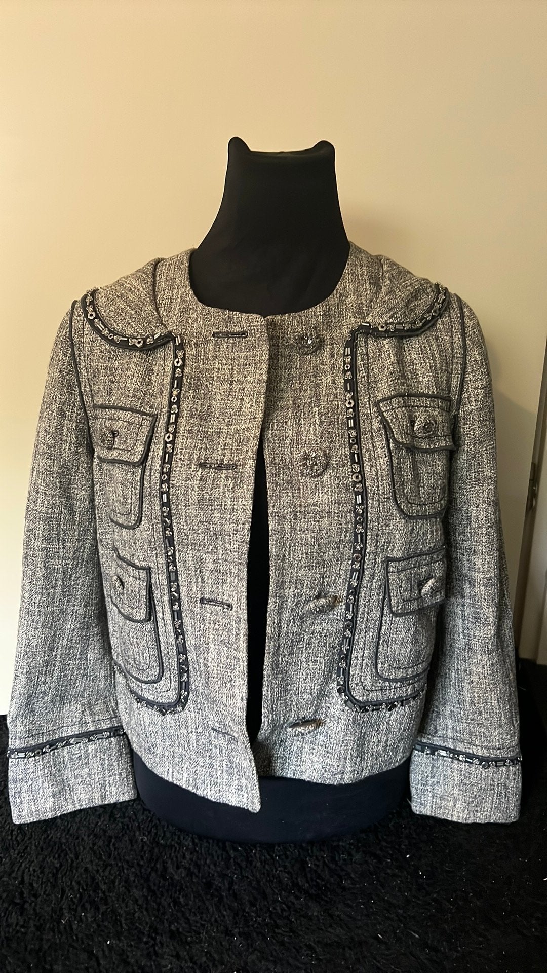 Moschino jasje met pailletten origineel maat S, Ophalen of Verzenden, Zo goed als nieuw, Maat 36 (S), Grijs