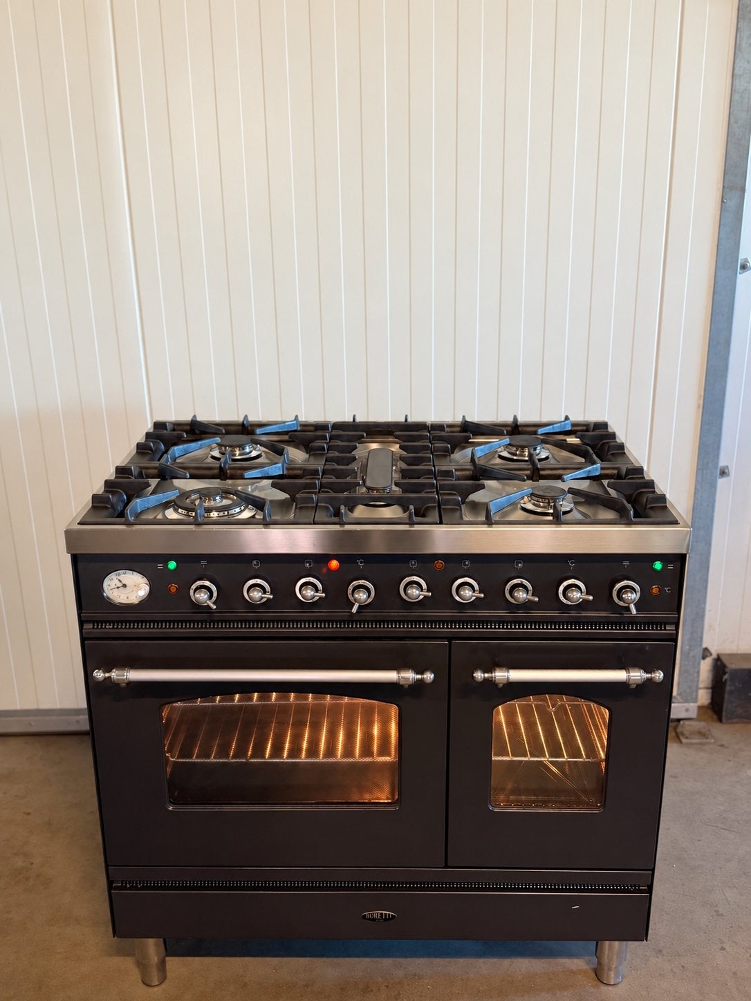 Luxe Boretti fornuis antraciet met dubbele oven - 90 cm, Witgoed en Apparatuur, 60 cm of meer, Ophalen of Verzenden, Zo goed als nieuw
