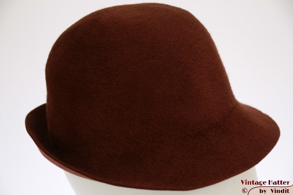 oude Vintage Dameshoed cloche dophoed bruin haarvilt 56, Ophalen of Verzenden, Dames