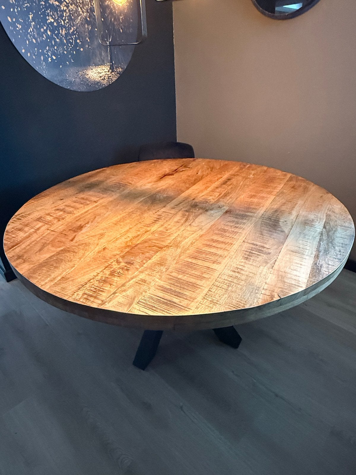 Ronde eettafel van mangohout - Zo goed als nieuw, 50 tot 100 cm, 150 tot 200 cm, Rond, Ophalen of Verzenden