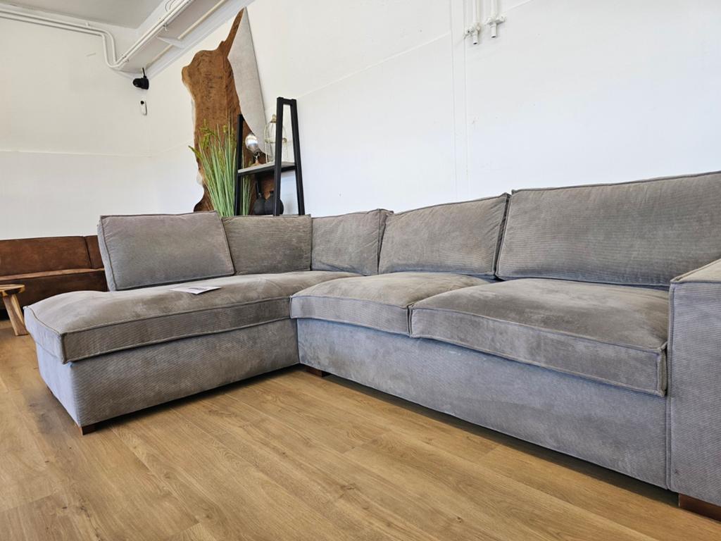 Hoekbank Thomas - Ribstof, 125 cm of meer, 125 cm of meer, Zo goed als nieuw, Info@homefriesland.nl