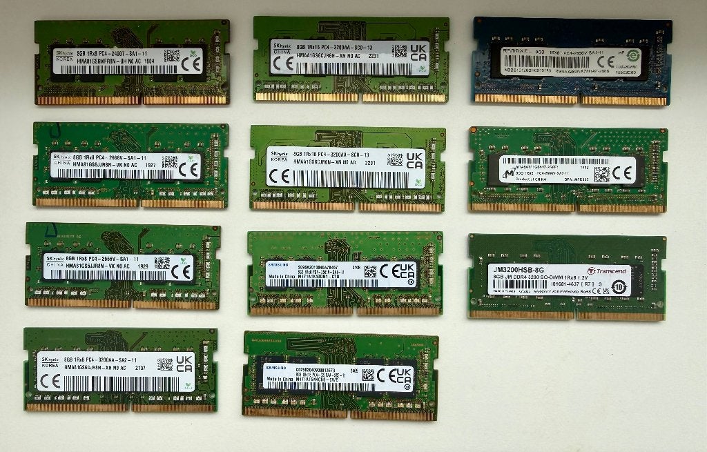 Complete set van 11 8GB DDR4 SO‑DIMM laptopgeheugen, Computers en Software, RAM geheugen, DDR4, 8 GB, Ophalen of Verzenden, Zo goed als nieuw