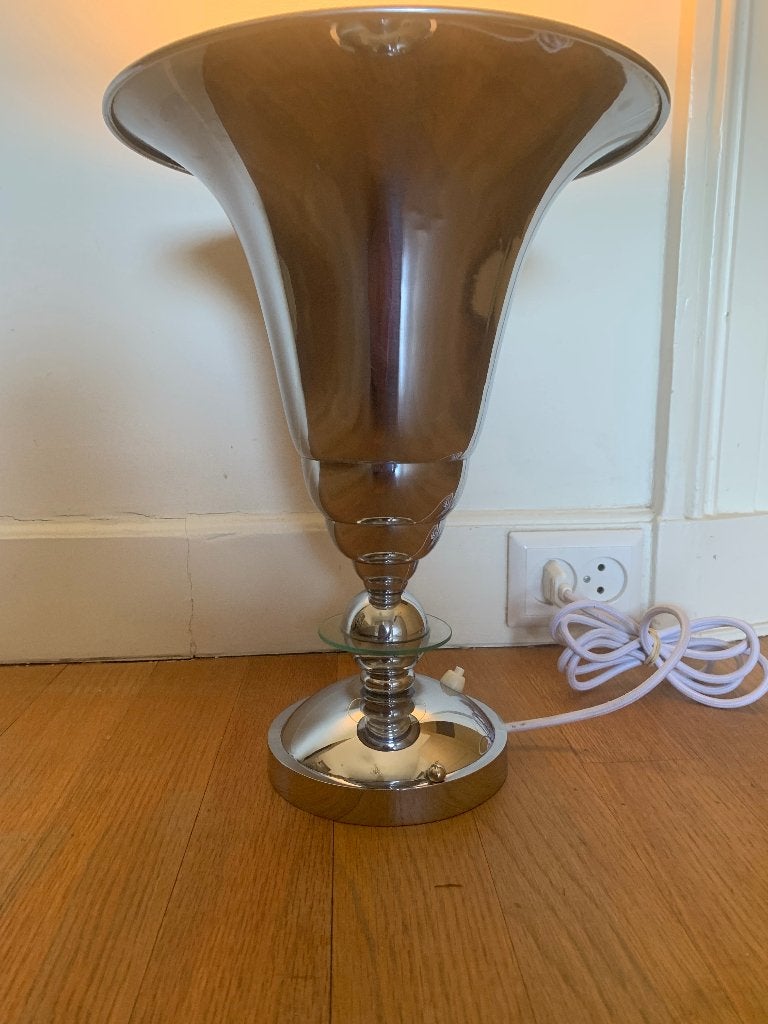 Art Deco Uplighter lamp verchroomd vintage, Overige typen, Gebruikt, Art deco, Met kap