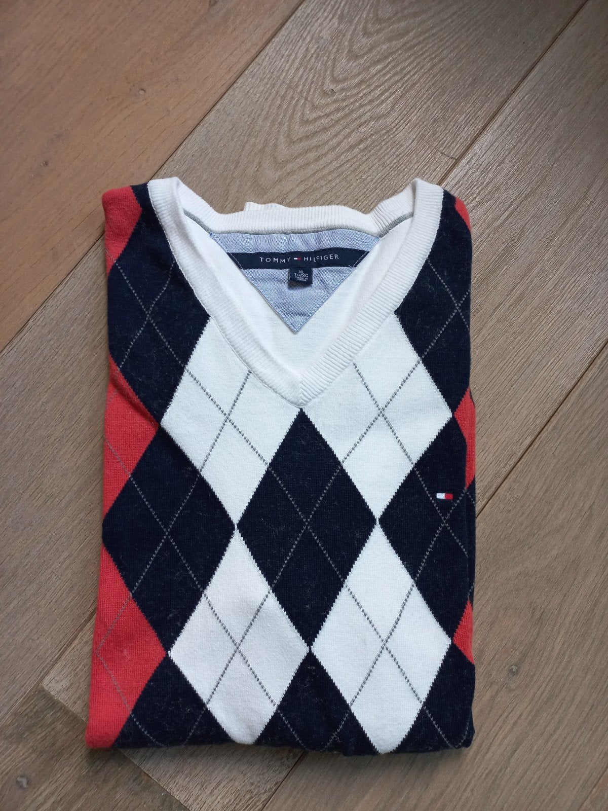 Tommy Hilfiger trui. Maat XL. Wit met rood en blauw., Verzenden, Wit, Tommy Hilfiger, Maat 56/58 (XL)