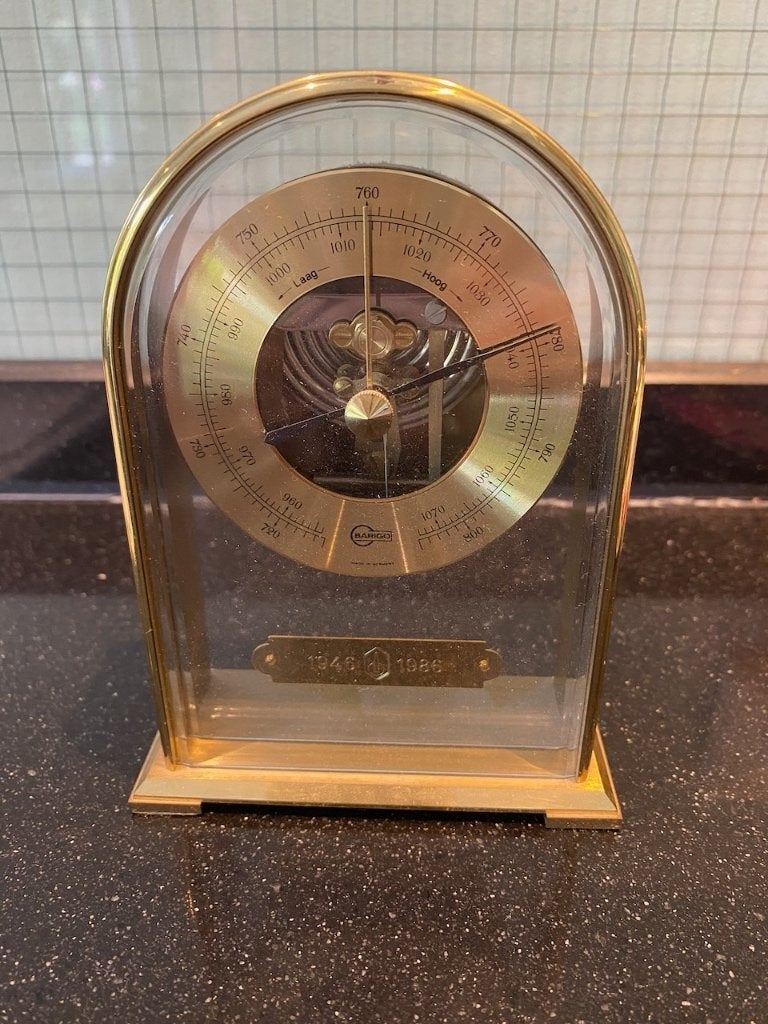 Barigo barometer goudkleurig, Ophalen of Verzenden, Gebruikt, Barometer