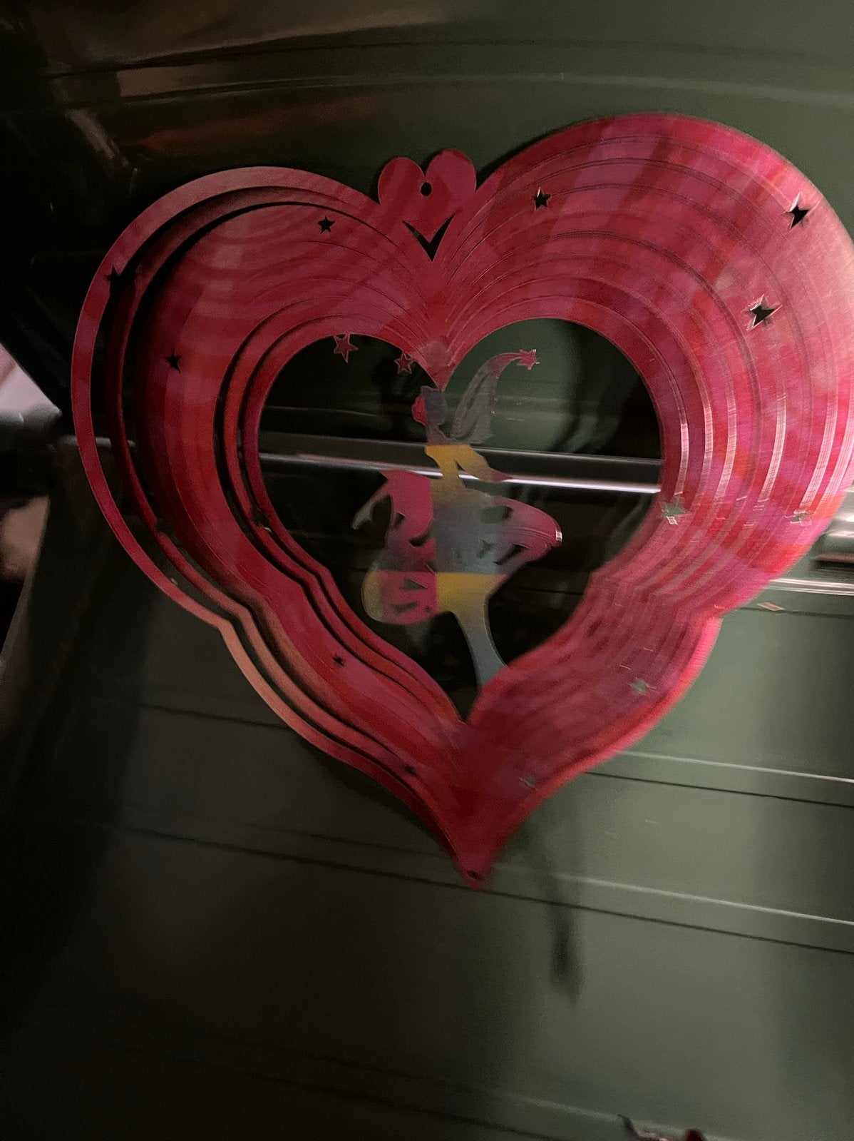 Rood metalen hart windspinner met vlinder, Ophalen, Gebruikt, Rood, Metaal
