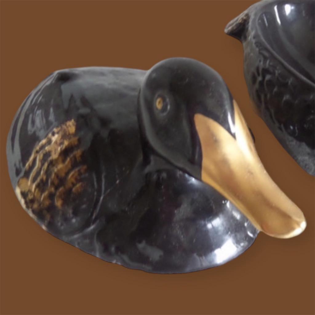Michel Caugant grote zwart met goud vintage faience tureen, Verzenden
