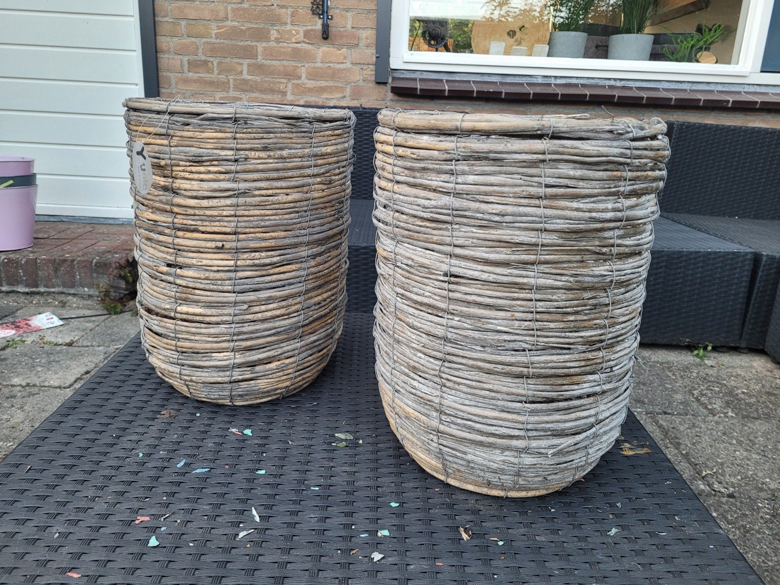 Set van 2 rieten plantenbakken voor binnen of buiten, Ophalen, Gebruikt, Minder dan 60 cm, Rond