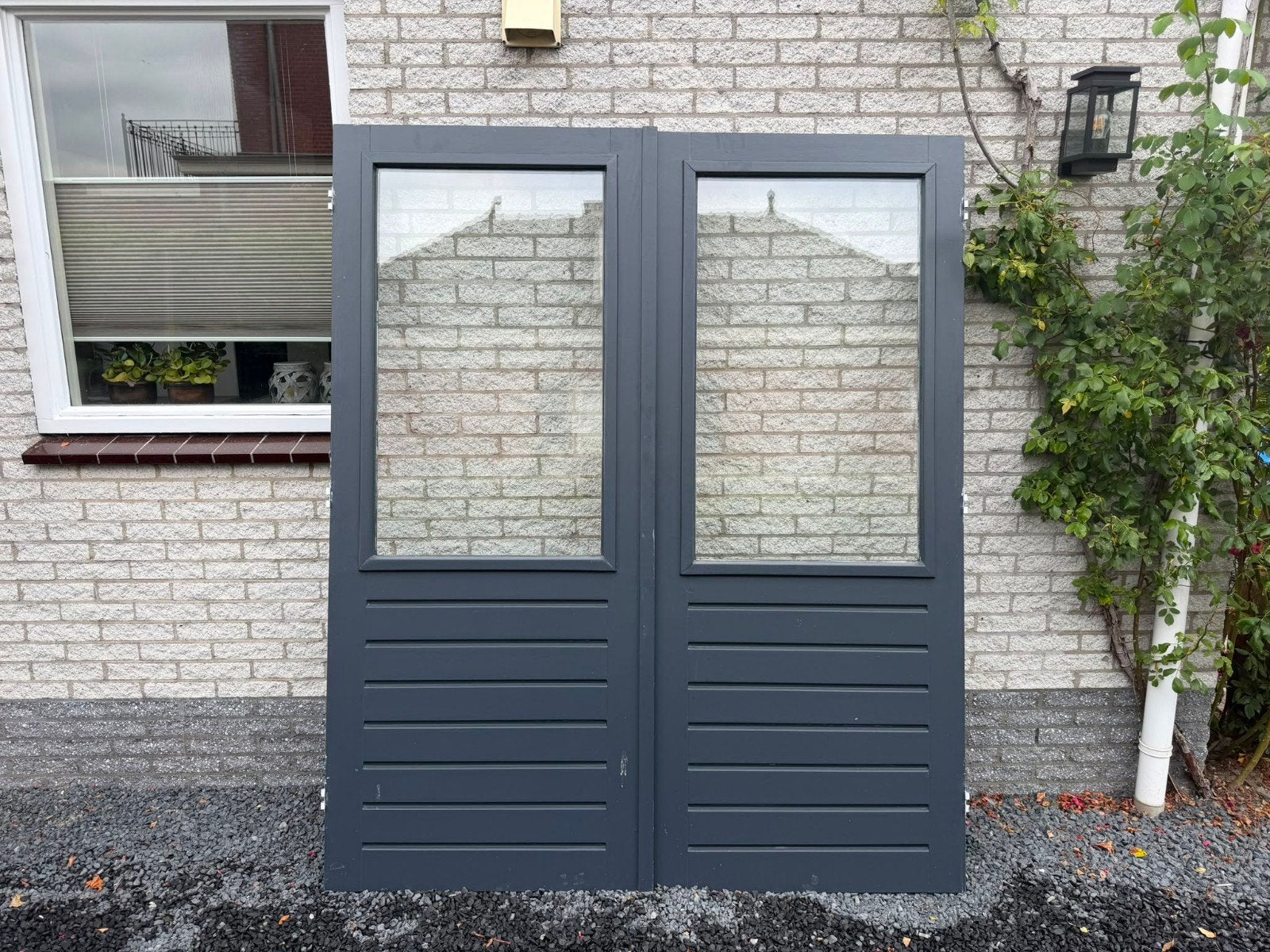 Set van 2 grijze deuren met glas, 2010x1680 mm, Ophalen, Gebruikt, 120 cm of meer, Buitendeur